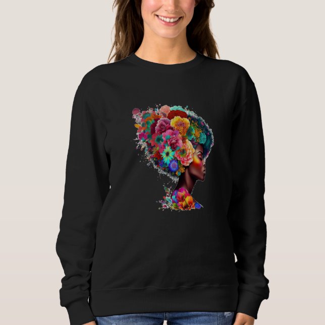 Sudadera Womens Flower Afro Black Women African American  1 (Anverso)