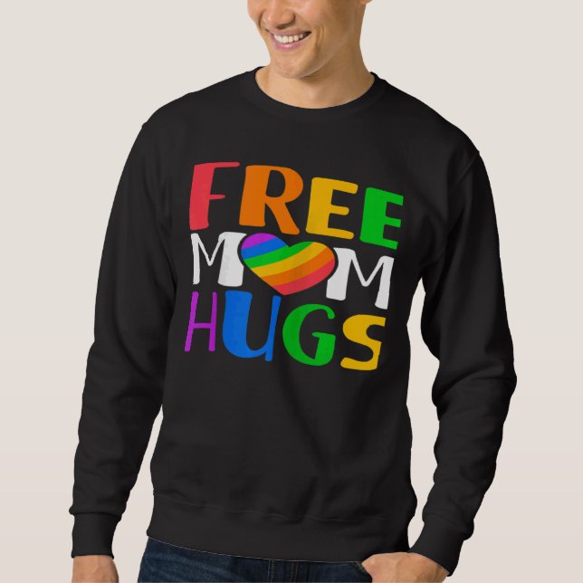 Sudadera Womens Free Mom Hugs LGBT Rainbow Heart Gay Lesbia (Anverso)