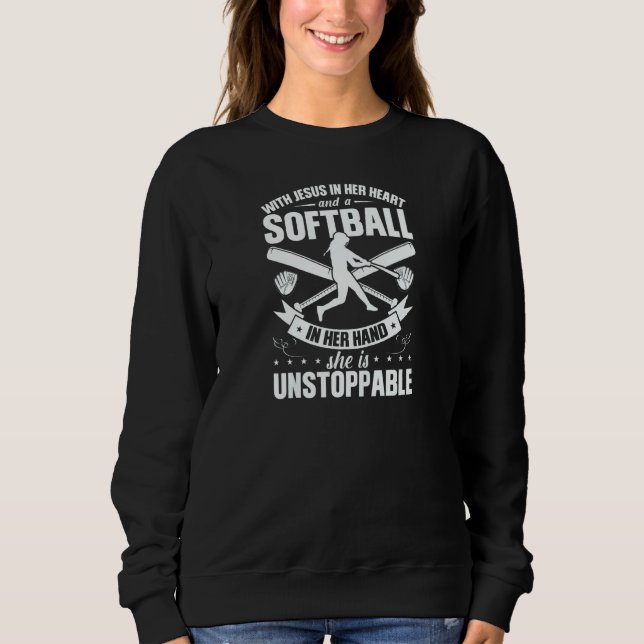 Sudadera Womens Jesus In Her Heart A Softball In Her Hand S (Anverso)