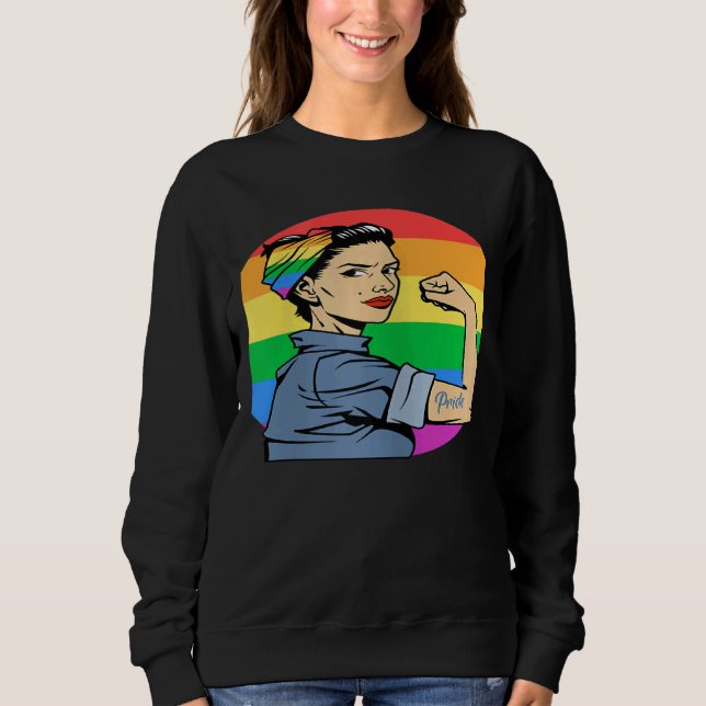 Sudadera Womens LGBT Gay Lesbian Pride Feminist Rainbow Fla (Anverso)