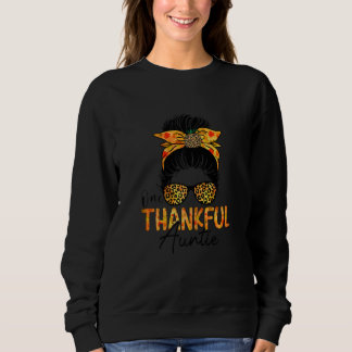 Sudadera Womens One Thankful Auntie Leopard Messy Bun Thank