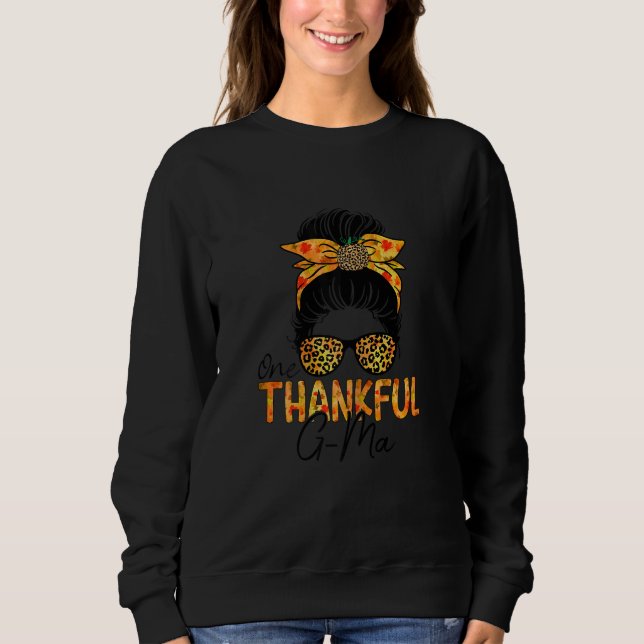 Sudadera Womens One Thankful G Ma Leopard Messy Bun Thanksg (Anverso)