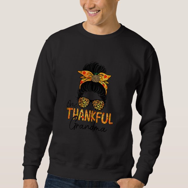 Sudadera Womens One Thankful Grandma Leopard Messy Bun Than (Anverso)