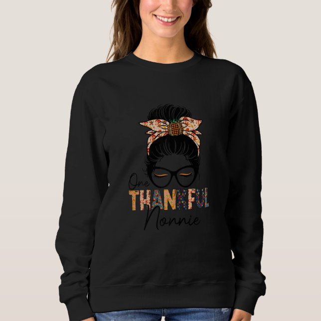 Sudadera Womens One Thankful Nonnie Leopard Messy Bun Thank (Anverso)
