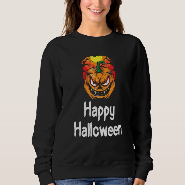 Sudadera Womens Scary Halloween Broom Engraved Pumpkin (Anverso)