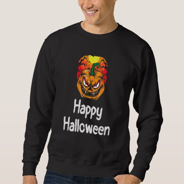 Sudadera Womens Scary Halloween Broom Engraved Pumpkin (Anverso)