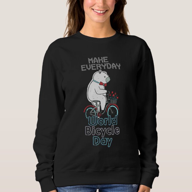 Sudadera World Bicycle Day Polar Bear Riding Bike   Biking (Anverso)