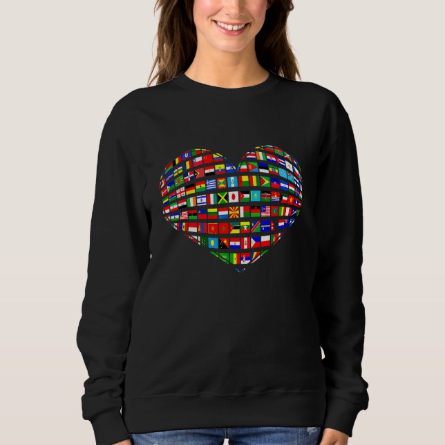 Sudadera World Flags Earth Day Heart Shape Art (Anverso)