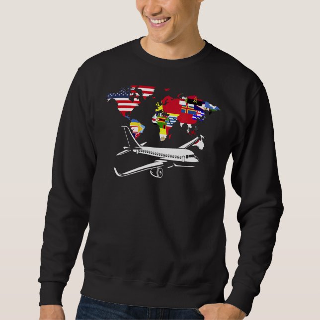 Sudadera World Map Traveller Plane Travelling World Flags (Anverso)