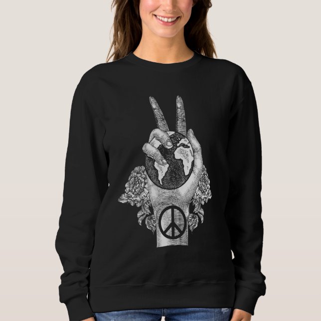Sudadera World Peace Earth Day Celebration Peace Sign Hand  (Anverso)