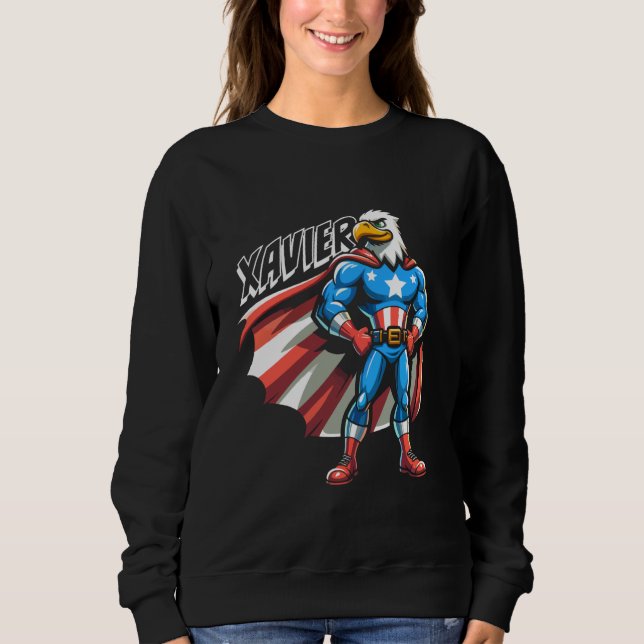 Sudadera Xavier USA Águila Superheroína Patriótica por nomb (Anverso)