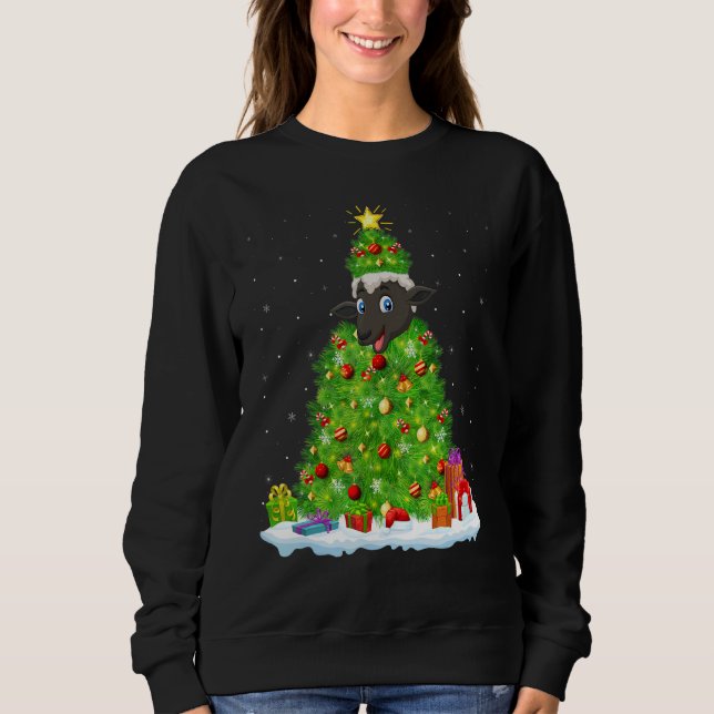 Sudadera Xmas Decorations Lights Santa Sheep Christmas Tree (Anverso)