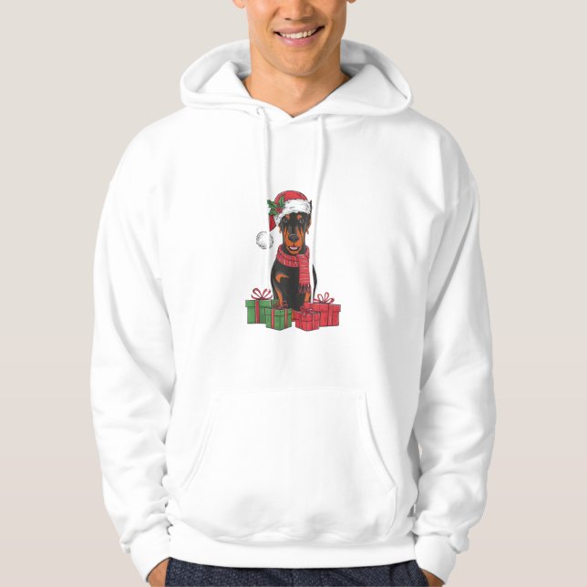 Sudadera Xmas Encendiendo Santa Hat Doberman Perro Navidade (Anverso)