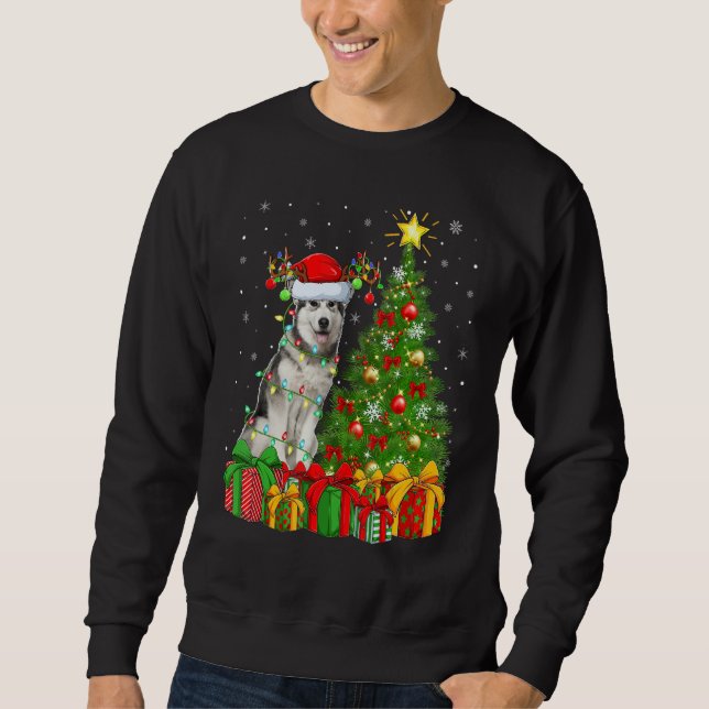 Sudadera Xmas Holiday Lights Santa Alaskan Malamute Dog Chr (Anverso)