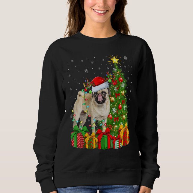 Sudadera Xmas Holiday Lights Santa Pug Dog Christmas Tree (Anverso)
