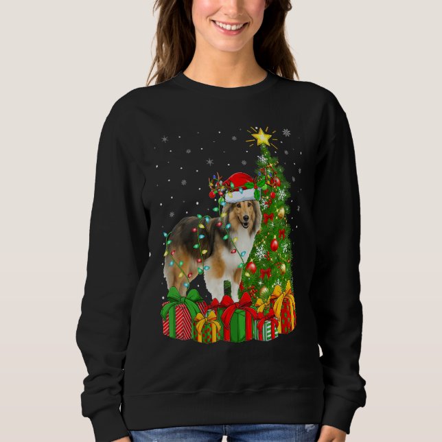 Sudadera Xmas Holiday Lights Santa Sheltie Dog Christmas Tr (Anverso)