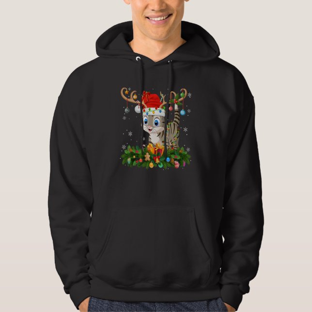 Sudadera Xmas Holiday Reindeer Hat Santa Bengal Cat Christm (Anverso)