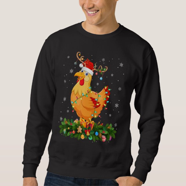 Sudadera Xmas Holiday Reindeer Hat Santa Chicken Bird Chris (Anverso)