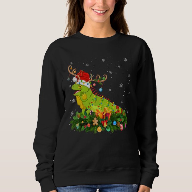 Sudadera Xmas Holiday Reindeer Hat Santa Iguana Christmas (Anverso)