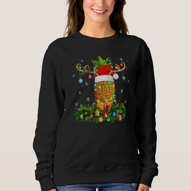 Sudadera Xmas Holiday Reindeer Hat Santa Pineapple Fruit Ch (Anverso)