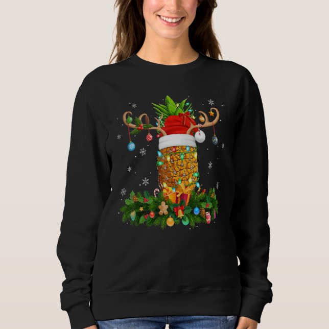 Sudadera Xmas Holiday Reindeer Hat Santa Pineapple Fruit Ch (Anverso)