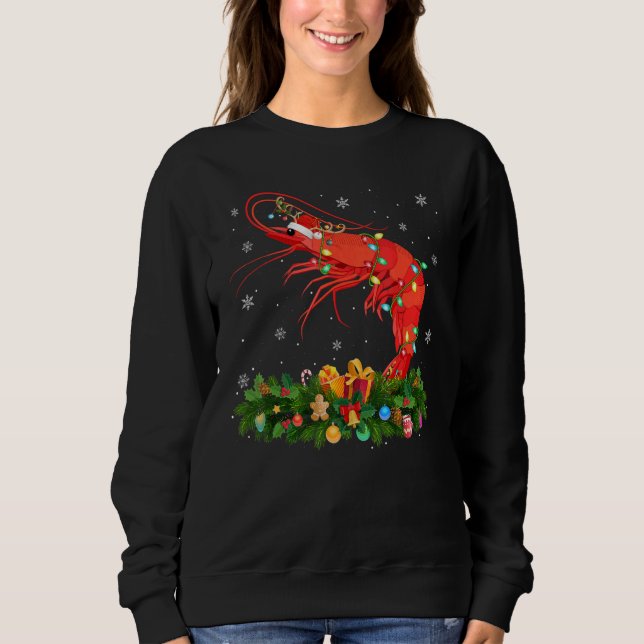 Sudadera Xmas Holiday Reindeer Hat Santa Shrimp Fish Christ (Anverso)