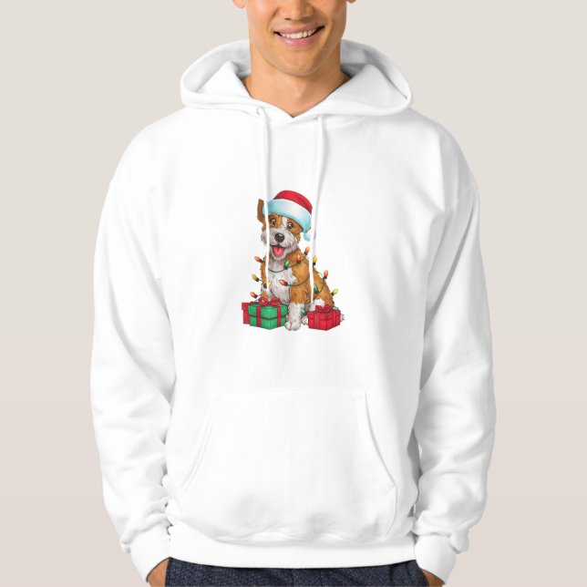 Sudadera Xmas Iluminando Santa Hat Cardigan Corgi Dog C (Anverso)