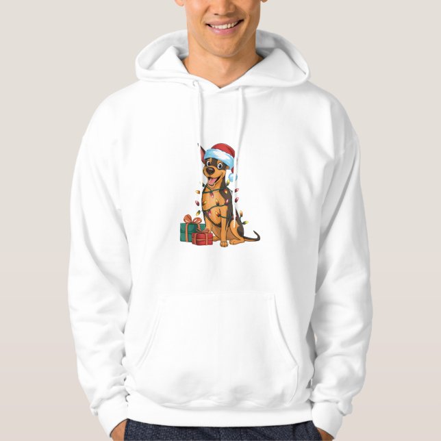Sudadera Xmas Iluminando Santa Hat German Pinscher Perro Cr (Anverso)