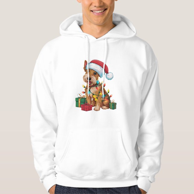 Sudadera Xmas iluminando Santa Hat Irish Terrier Dog Christ (Anverso)