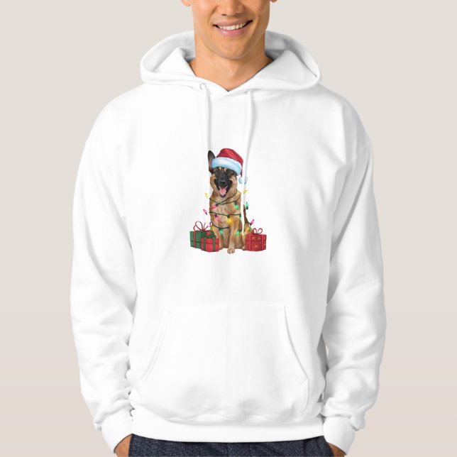 Sudadera Xmas Iluminando Santa Hat Perro belga malinois Chr (Anverso)