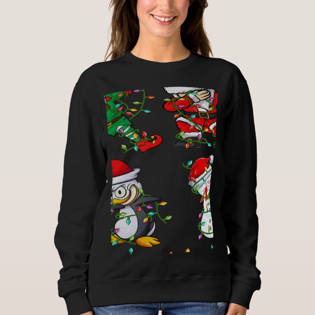 Sudadera Xmas Lights Dabbing Santa Elf Friends Christmas Da (Anverso)