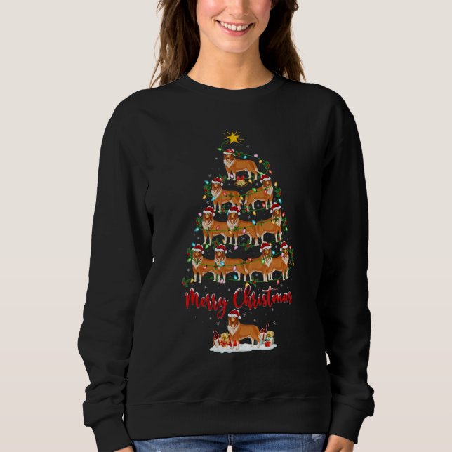 Sudadera Xmas Lights Santa Rough Collie Dog Christmas Tree  (Anverso)