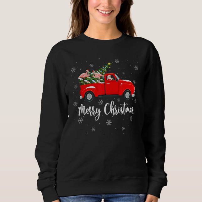Sudadera Xmas Lights Tree Santa Flamingo Red Truck Merry Ch (Anverso)