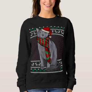 Sudadera Xmas Navidades feos del gato azul ruso Santa Hat