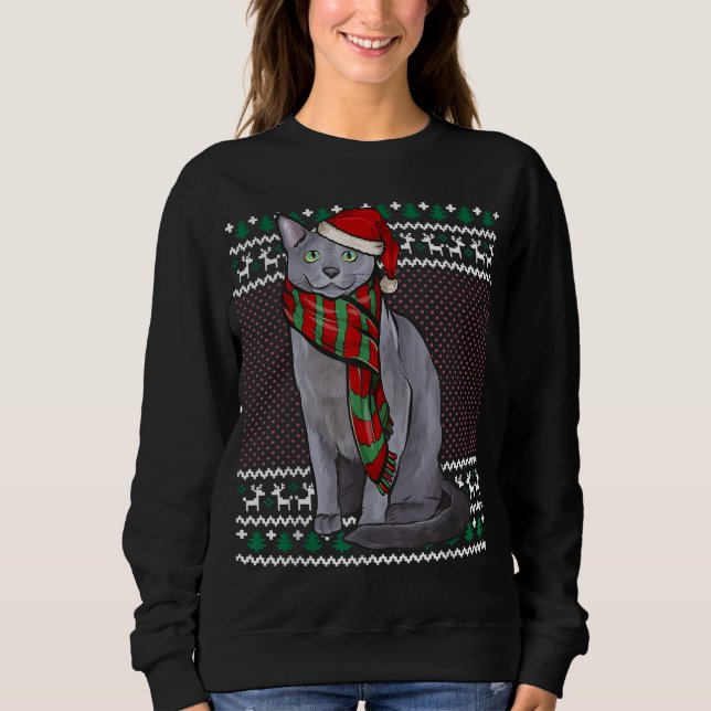Sudadera Xmas Navidades feos del gato azul ruso Santa Hat (Anverso)