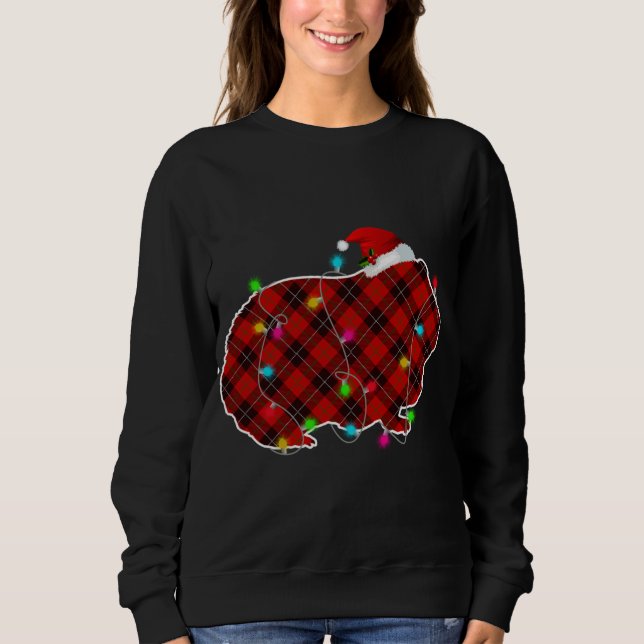 Sudadera Xmas Pajama Red Plaid Navidades Enciende Cerdo de  (Anverso)