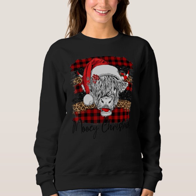 Sudadera Xmas Red Buffalo Plaid Cow Santa Claus Hat Mooey C (Anverso)
