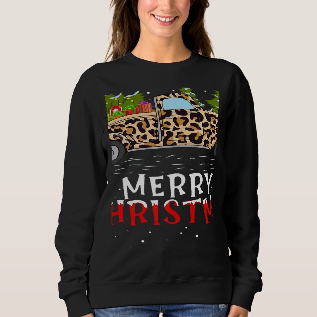 Sudadera Xmas Tree Leopard Plaid Truck Merry Christmas   (Anverso)