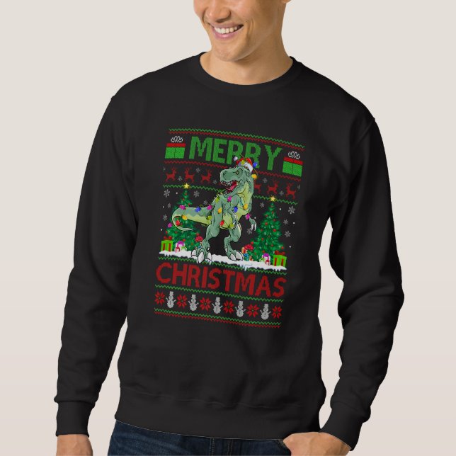 Sudadera Xmas Tree Lights Ugly Santa Spinosaurus Dinosaur C (Anverso)
