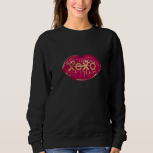 Sudadera XOXO, Purpurina de oro de los labios rojos del bes