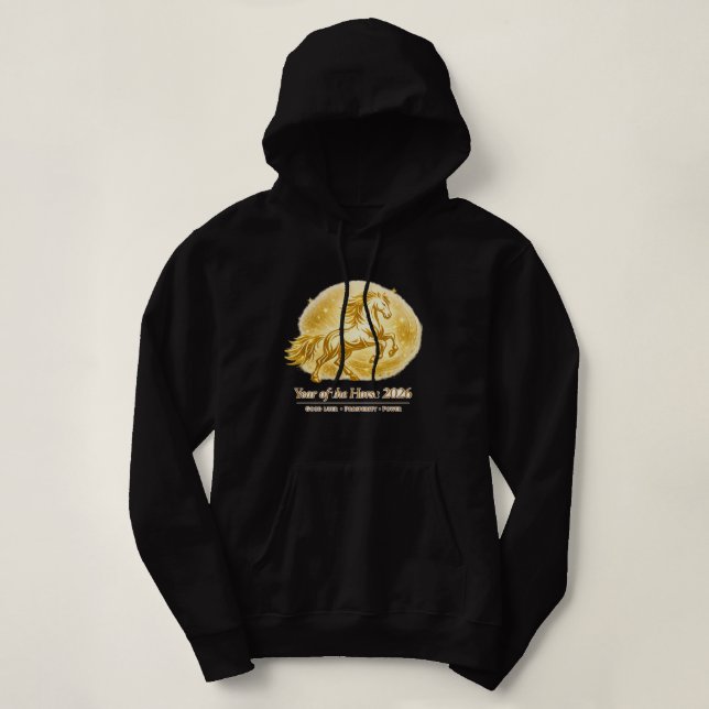 Sudadera Year of the Horse 2026 Gold Energy Hoodie – Chines (Diseño del anverso)