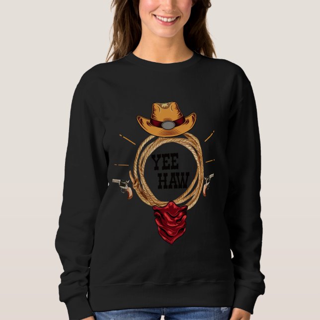 Sudadera Yee Haw White Howdy Video Rodeo de época País Oest (Anverso)