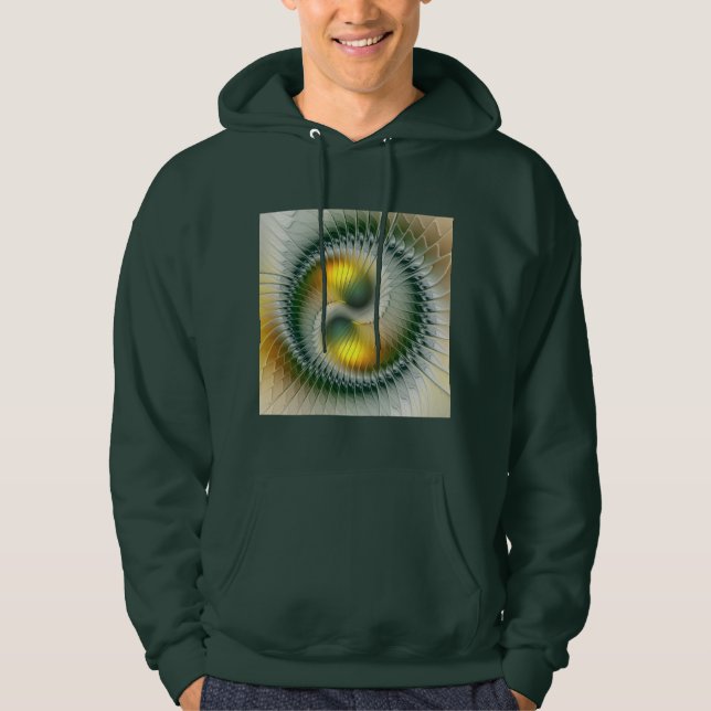 Sudadera Yin Yang Green Yellow Resumen Fractal colorido (Anverso)