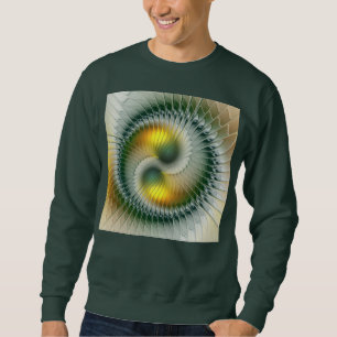 Sudadera Yin Yang Verde Amarillo Fractal Abstracto Colorido