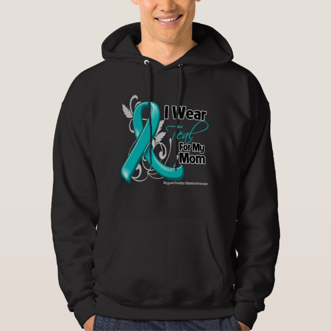Sudadera Yo Uso Verde azulado Para Mi Mamá - Cáncer De Ovar (Anverso)