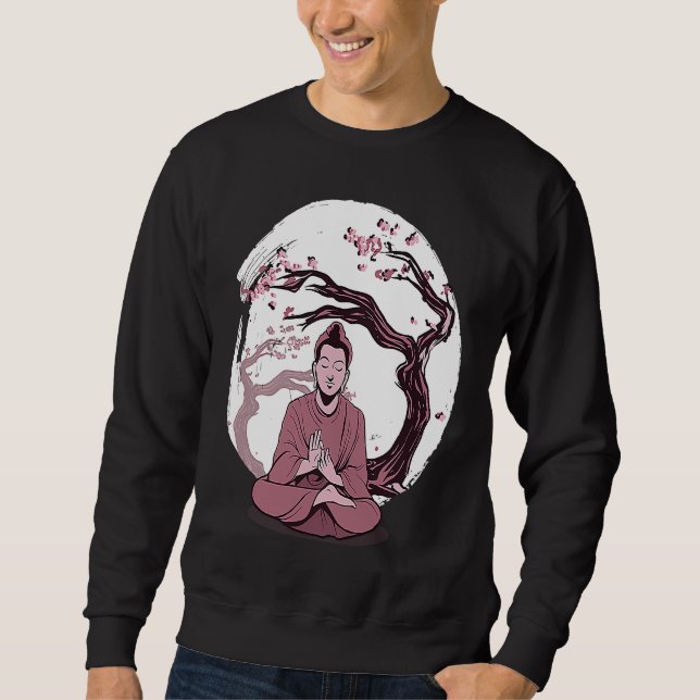 Sudadera Yoga cherry blossom tree meditate Japanese writing (Anverso)