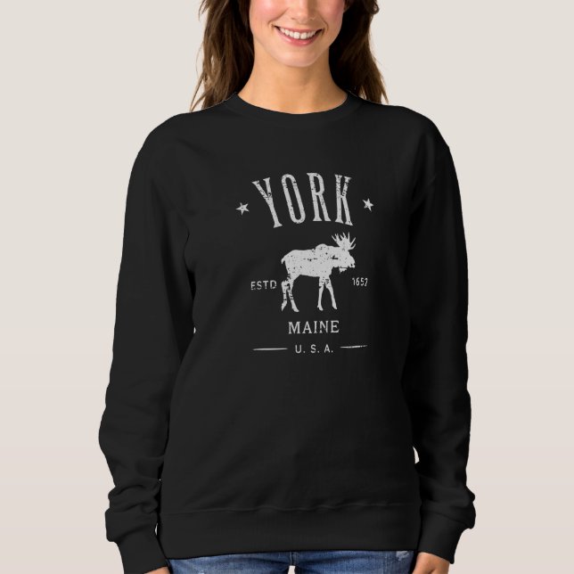 Sudadera York Maine Usa With Moose Distressed Souvenir   (Anverso)