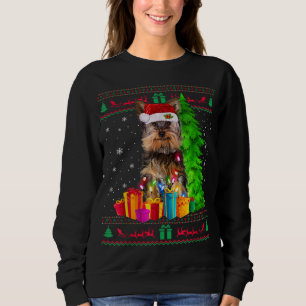 Sudadera Yorkie Árbol de Navidad Luz Santa Hat Perro Lover 