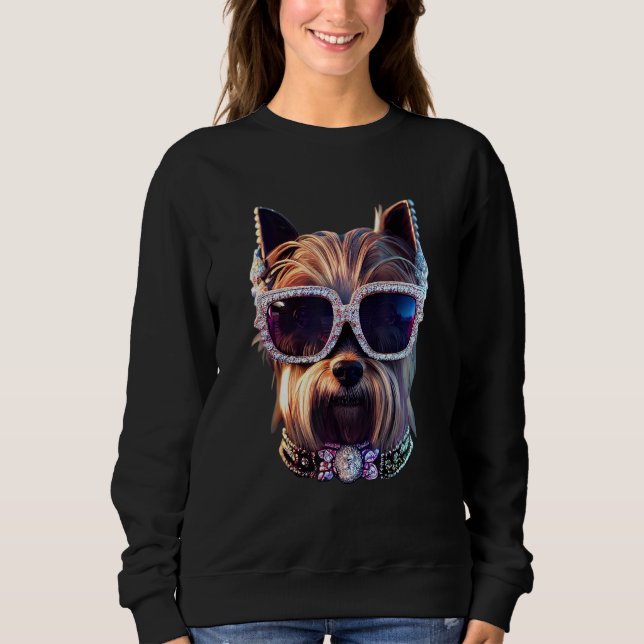 Sudadera Yorkie dog wearing alot of diamonds and pearls 2 (Anverso)