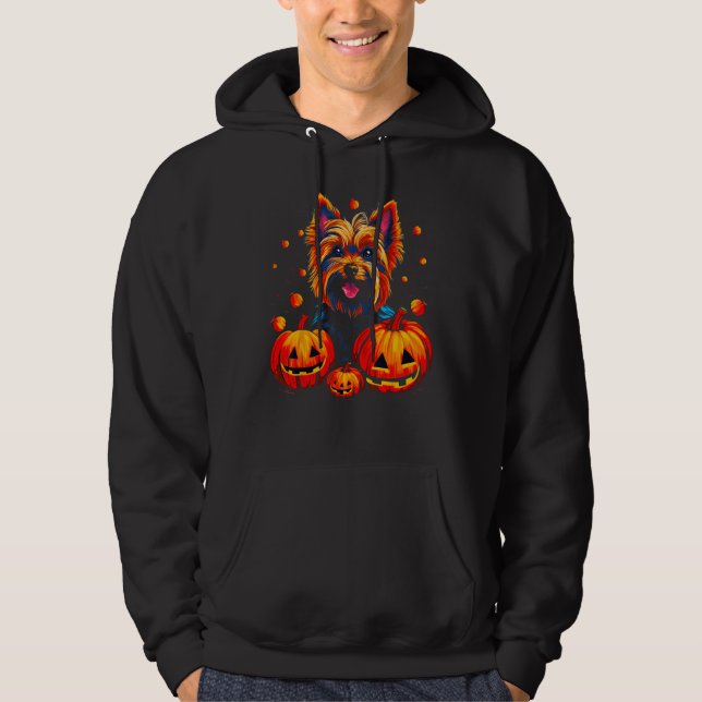 Sudadera Yorkie Dog Yorkshire Terrier Halloween Pumpkin (Anverso)
